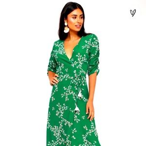 Faithfull the Brand Anne Marie Green Floral Print Wrap Midi Dress